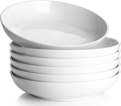 30oz Salad Bowls White Soup Bowls Large Pasta Serving Bowl Porcelain Pasta Plates Wide and Shallow Bowls Set of 6