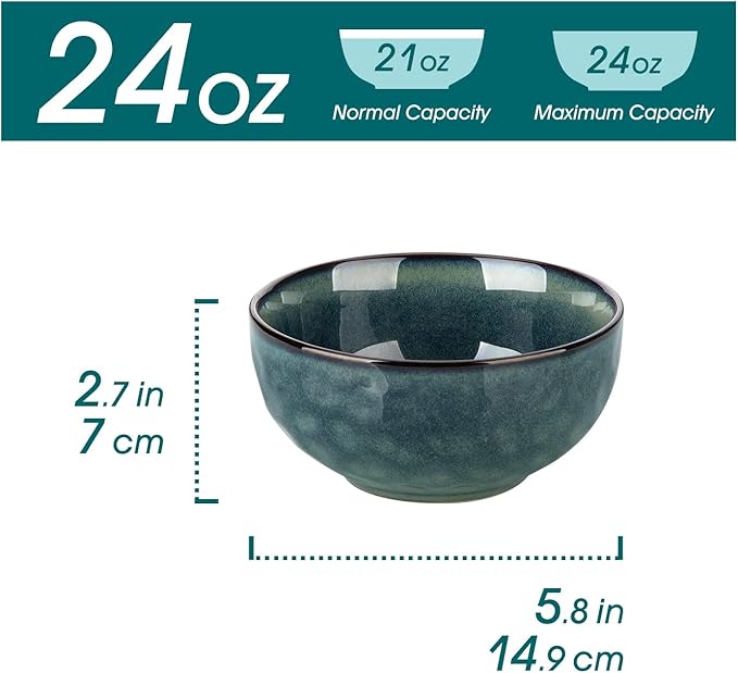 24oz Bowls for Soup  Ceramic Deep Soup Bowls Set of 4  Green Cereal Bowls Set of 4 for Kitchen