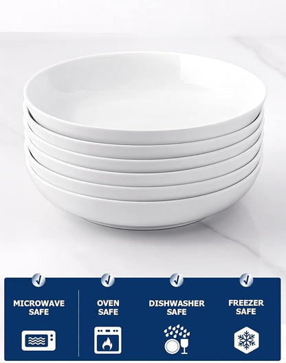 30oz Salad Bowls White Soup Bowls Large Pasta Serving Bowl Porcelain Pasta Plates Wide and Shallow Bowls Set of 6